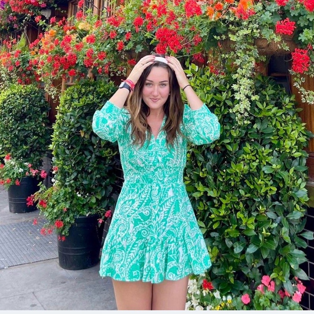 Zara Green Patterned Long Sleeve Dress - Picture 2 of 6